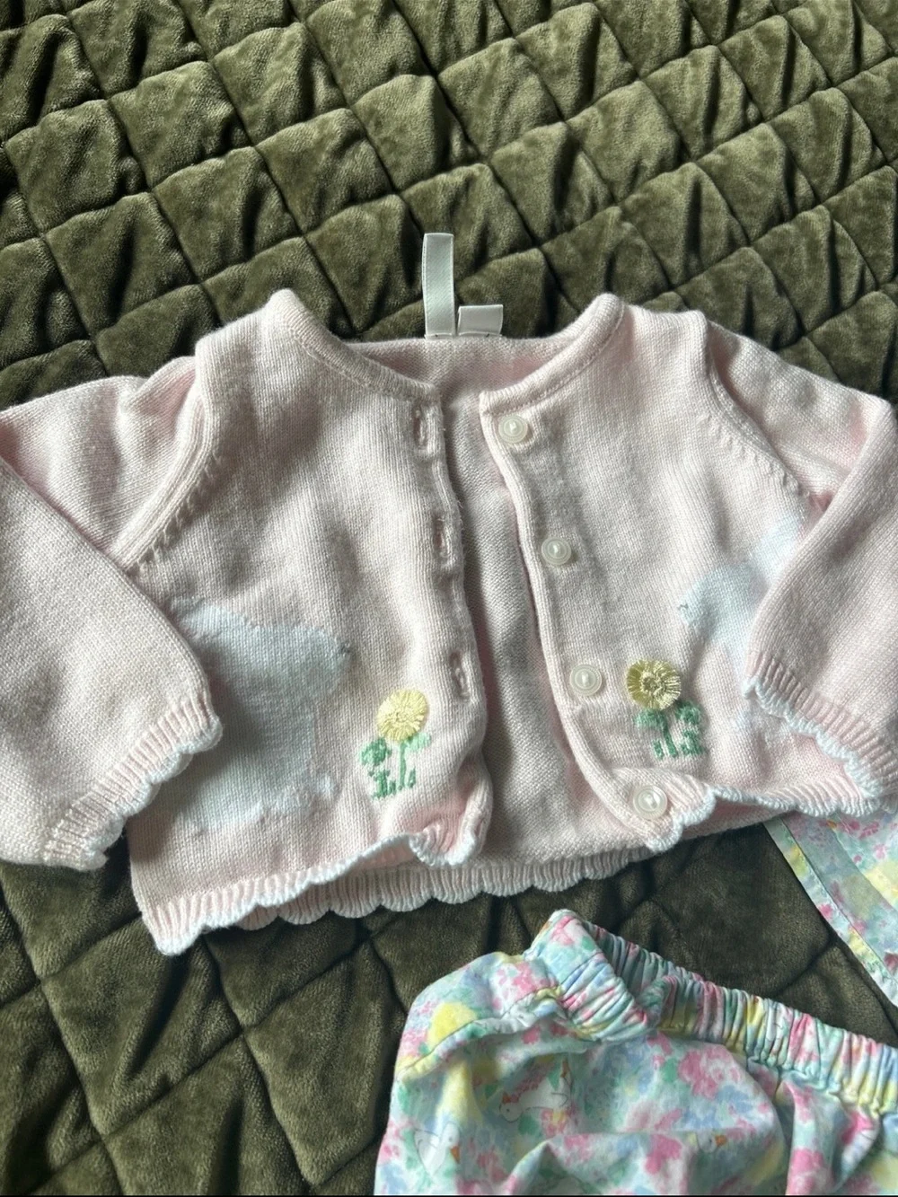 Janie and Jack Pink Knit Cardigan with Pastel Floral Dress & Bloomers